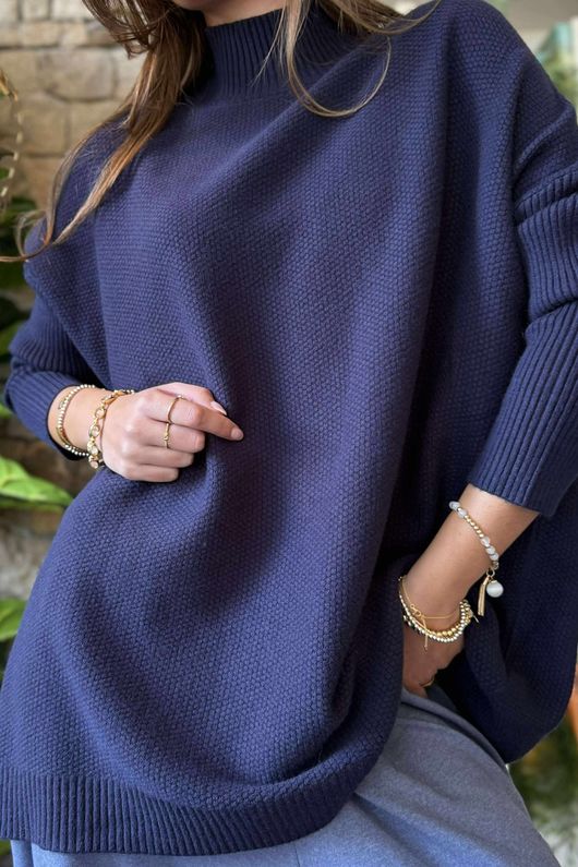 Charli Honeycomb Oversized Turtle Knit Navy /16=